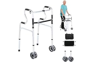 ‎ISOISL ISOISL Gehhilfe，Gehhilfe für Senioren, Gehbock Klappbarer mit 2 Lenkrollen, Gehhilfe erwachsene Gehgestell höhenverstellbar aus Aluminium, Rutschfest Stabil Gehwagen Bis 180 kg, Silber