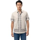 BULLMER Trendy Regular Fit Cotton Blend Printed Casual Half Sleeve Zipper Shirt for Men | Stylish Men’s Casual Shirts | Shirt
