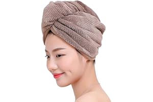 Fyore Hair Drying Towel Microfibre Hair Towel Wrap Fast Drying Hair Long Hair Wrap Absorbent Twist Turban for Women (Coffee)