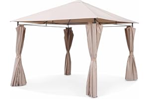 ALICE'S GARDEN sweeek - Cenador 3x3 m - Elusa - Lona Beige - Pérgola con Cortinas, Carpa de jardín, barnum, Carpa, recepción