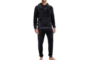 The Essentials Wardrobe Mens Hooded Fleece Pyjama Set Long Sleeve T-Shirt & Bottom Pants Sleepwear Loungewear & Winter Nightwear for Men Soft Top & Trousers
