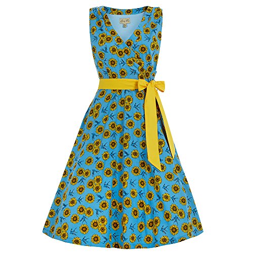 Lindy Bop 'Stephanie' Vintage 1950's Style Sunflower And Bird Print Flared Dress (26, Grey)