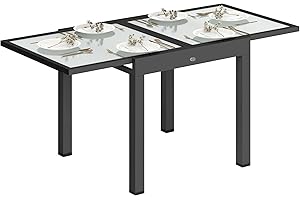 Outsunny Table Extensible de Jardin Grande Taille dim. dépliées 160 x 80 x 75 cm foncé Plateau Verre trempé Transparent Aluminium Gris