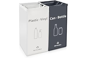 BOMEI PACK 2 Packs Recycling Bags White,Gray with handle Separate Sorting Organizer Woven waste Bins bag 28 Gallon Waterproof for Kitchen Home Office Heavy Duty Reusable Storage,Easy clean