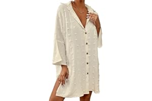 Bsubseach Damski strój kąpielowy okrycie na guziki koszula sukienki szwajcarskie kropki topy