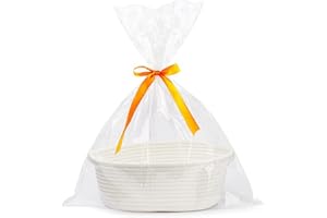 LELEWANGLUO Geschenkkorb Leer, Geflochten Korb für Geschenke mit Geschenktüten und Bändern, Präsentkorb Leer für Babyparty, Geburtstag, Hochzeit, Ostern, Erntedank, Weihnachten (Weiß)
