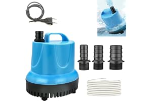 Nizirioo Ultra tyst liten dränkbar pump: 20 W 1 500 L/H akvariepump med 3 munstycken och 1,5 m slang, vattenpump för fontäner