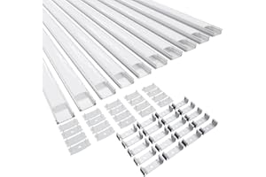 CUQI Profilo LED, 10 x 40 cm Profilo Alluminio per Strisce LED con Copertura in Policarbonato lattiginoso, Tappi terminali e Clip di Montaggio