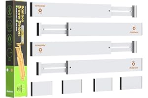 ANTOWIN 8PCS Bamboo Drawer Dividers, Drawer Separators Splitter, 43-56CM Long Adjustable Spring-loaded Organizer for Large Utensil, Clothes, Tools Drawers, 4 Pack Dividers + 4 Pack Baffle (white)
