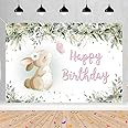 Birthday Decoration for Girls, Birthday Banner Bunny Birthday Fabric Sign Poster, Happy Birthday Background Banner Girl 1st 2nd 3rd 4th 5th Birthday Party Decoration