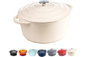 DAWSONS LIVING Round Casserole Dish - Cast Iron Ceramic Induction and Gas Safe Dutch Oven Roasting Cooker - with Lid - 10 Year Gurantee (2.7L Casserole, Cream)