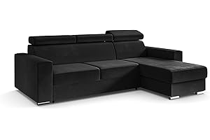 ‎ALTDECOR ALTDECOR Ecksofa rechts mit Schlaffunktion und Bettkasten mit Gasdruckfeder, Polstercouch in L-Form rechts angeordnet, rückenecht gepolstert, ideal als Gästebett - 242x168 cm Schwarz