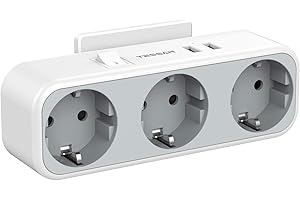 TESSAN Gniazdko elektryczne USB, gniazdko ścienne 3 wyjścia AC i 2 porty USB, 5 w 1 z przełącznikiem, odpowiednie do domowego biura, kompatybilne z telefonem, padem, szare