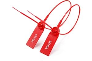 WUBAO(R) 100 X Red Security Tags Numbered Pull Ties Secure Anti-Tamper Seals Adjustable Length Plastic Label for Container Parcel