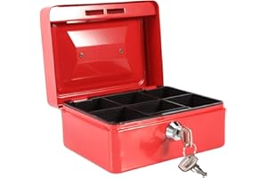 ‎TIIYEE Geldkassette, Feuerfeste wasserdichte Box mit Schlüsselschloss Tragbare Mini Tragbarer Safe Stahl Petty Abschließbar Bargeld Geld Münze Schmuck Sicherheitsbox Tresor Griff Haushalt Ausweise Rot
