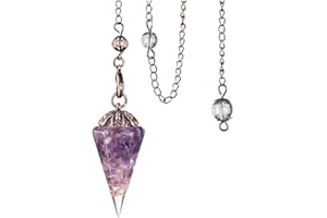 CrystalTears Amethyst Reiki Healing Crystal Pendulum Vintage Hexagonal Natural Gemstone Crystal Point Pendant Pendulum for Dowsing Scrying Divination Meditation Wicca