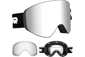 Vgooar OTG Ski Goggles with Magnetic Detachable Lens, Frameless Cylindrical Lens Ski Goggles - Anti-Fog and UV400 Protection Skiing Goggles for Men and Women