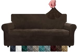 CHELZEN Aksamitne pokrowce na sofę, elastyczne pokrowce na sofę 3-osobowa, dla zwierząt domowych, ochraniacz na meble do salonu (3-osobowy, ciemna kawa)