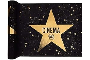 SANTEX MARIAGE Santex - Camino de mesa para boda, diseño de Star Hollywood, color negro y dorado