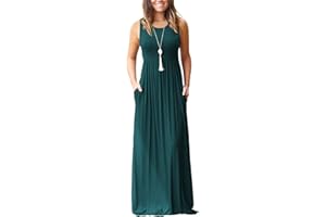 AUSELILY Women's Solid Plain Summer Dark Teal Sleeveless Loose Maxi Dress Casual Long Dress with Pockets