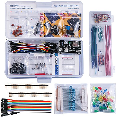 Elegoo Kit Entusiasta Mejorado de Componentes Electr  nicos con M  dulo de Alimentaci  n  Placa de Prototipos  Protoboard  de 830 Pines  Cables Puente  Potenci  metro de Precisi  n  para Arduino  STM32  Raspberry Pi  Hoja de Especificaciones Disponible para Descarga Compatible con Arduino UNO MEGA 2560 NANO