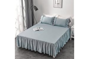 Yinghesheng Elegant Bettrock Tagesdecken Bett Blatt RöCke BettröCke Bettvolant Verdicken Bettlaken Satin Beige Matratzenbezug Spannbetttuch Bettabdeckungs,Blau,180x200cm+40cm