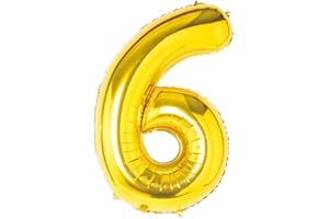 SUPER MUNDO SM Super Mundo Globos de Cumpleaños 6 Dorado,110 CM Globo 6 Años, Globo Gigante Grande,Globo Numero 6,Decoración 6 Cumpleaños para Fiestas Niñas Niños(Número 6,Dorado,110CM)