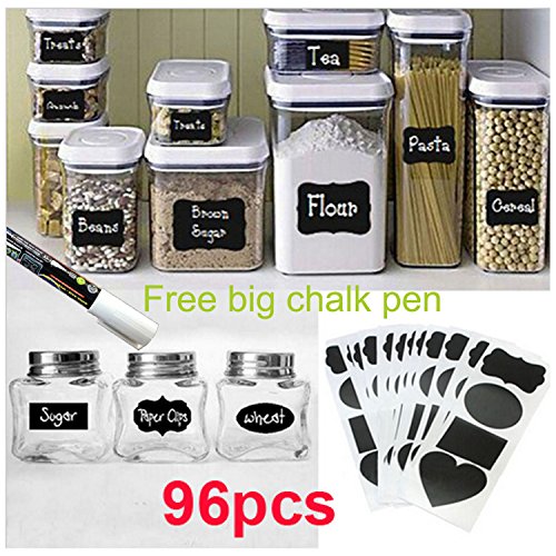 Tile & Sticker 96PCS Small Chalkboard Chalk Black Board Mason Candy Jar Labels Stickers Tag+1 Big White Liquid Chalk Marker by Tile & Sticker