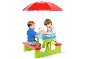 GENERIC INFANS Kids Picnic Table, Outdoor Toddler Table & Bench Set with Removable & Foldable Umbrella, Children Patio Furniture Set for Backyard Garden (Red)