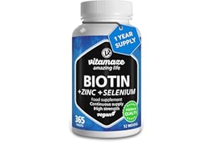 VITAMAZE - AMAZING LIFE Biotin Hair Growth 10.000 mcg - with Selenium and Zinc - 365 Days Supply for Hair, Skin and Nails - 365 Vegan Tablets - German Quality - Vitamaze®
