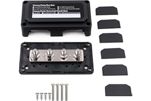 Gloaso 300A 12V 24V Blocco di distribuzione dell'alimentazione della scatola del bus Modulo per impieghi gravosi con 4x M8 Post Terminal Battery Busbar Negative, Max 48V CC 300 Amp, Nero