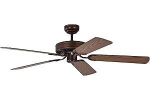 Pepeo Deckenventilator ohne Beleuchtung Potkuri, Gehäuse Bronze Antik, Wendeflügel Eiche oder Eiche mit Rattaneinlage, 132 cm, für Räume bis zu 25m132