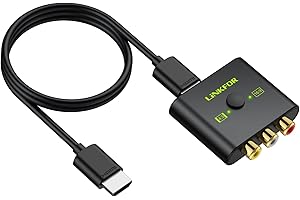 LiNKFOR Convertisseur RCA vers HDMI 1080p, conversion 16:9/4:3, adaptateur audio vidéo CVBS composite PAL/NTSC Wii/PS1/PS2/N64/Xbox