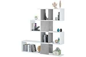 Habitdesign DMORA Kafka H03 Bibliothèque, Gris/Blanc, 145 x 29 x 145, Mélamine