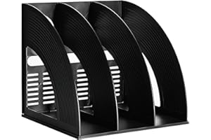 Elezeal Portadocumenti A4, organizer da scrivania, con scomparti per libreria, divisori per documenti, fermalibri per ufficio, casa, organizzazione e archiviazione (nero, 3 scomparti)