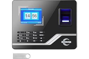 Aktivstar Control Horario Empleados, Reloj de Fichar con Pantalla, Memoria USB de 8GB, Máquina de Asistencia Biométrica con Capacidad de 1000 Huellas,Sistema Española,Sin Conexión Internet, Negro