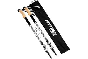 FitTrek Wanderstöcke - Trekkingstöcke - Walking Stöcke Teleskop - Nordic Walking Stock Verstellbar Kork Leicht für Damen, Herren und Kinder mit Gummipuffer, Pads und Tasche