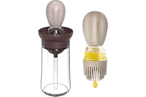 DISNACE Bouteille d'Huile avec Pinceau en Silicone, 180 ml Distributeur d'Huile d'Olive en Verre,Bouteille Distributrice d'Huile Portable pour Cuisine, Frire,Salade,Cuisson, Barbecue, Pique-Nique (Marron)