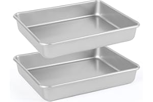 Barlket 9x11 Baking Pan, Rectangle Cake Pan, 2-Pieces Nonstick Sheet Cake Pans Heavy Duty, Toaster Oven Tray Deep Size for Lasagna, Brownie, Siliver