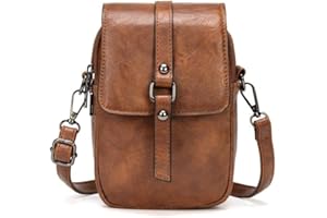 myfriday Women Vintage Crossbody Phone Bag Small Messenger Bag Shoulder Bag Handbag Wallet Purse 2 Main Pockets with Earphone Hole