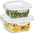 Borosil Klip-N-Store Set of 2 Microwave & Oven Safe Gift Set, Glass Storage Container, 320ml & 520ml Square, with Air Tight Lid (Transparent)