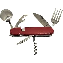 Accessori Trekking Set Posate Pieghevoli Da Campeggio 6 In 1 - Acciaio Inox, Custodia, Leggero 142g Set Viaggio Pieghevole Acciaio