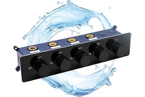 GETSHOWERSET 4-Way Solid Brass Concealed Thermostatic Shower Mixing Diverter Valve Kit with Individual On/Off Flow Control for Bathroom Shower System Matte Black