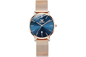 OLEVS Ladies Ultra Thin Watches, Big Dial Stainless Steel Mesh Strap Casual Ladies Watch, Japanese Quartz Waterproof Watch for Women, Ladies Dress Watch with Date