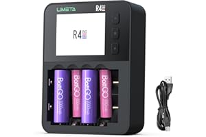 LIMETA AA/AAA/18650 uniwersalna ładowarka akumulatorowa, 6 miejsc do ładowania, szybka ładowarka do akumulatorów NI-MH NI-CD 1,5 V, litowo-jonowa bateria do ładowania z wejściem USB-C LCD, wyświetlacz