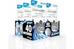 Hearing360 40 batterie per apparecchi acustici misura 675 qualità premium, durata extra, compatibili con tutti i modelli, senza mercurio (5 blister da 8 pile)