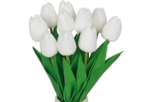 VaryFloral 10 Pezzi Fiori Finti per Decorazioni Fiori Artificiali Tulipani Fiori Realistici Bianco Fiore in Lattice Tulipano Bouquet Sposa per Matrimonio Stanza Famiglia Alberghi Festa Decorazione