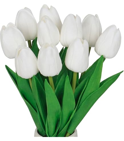 Kunstblumen Wohnzimmer Knstliche Tulpen 32cm  4 Geffnete Tulpen + 3  Knospen, Real Touch Silikon, Gelb Fr Deko & Hochzeit