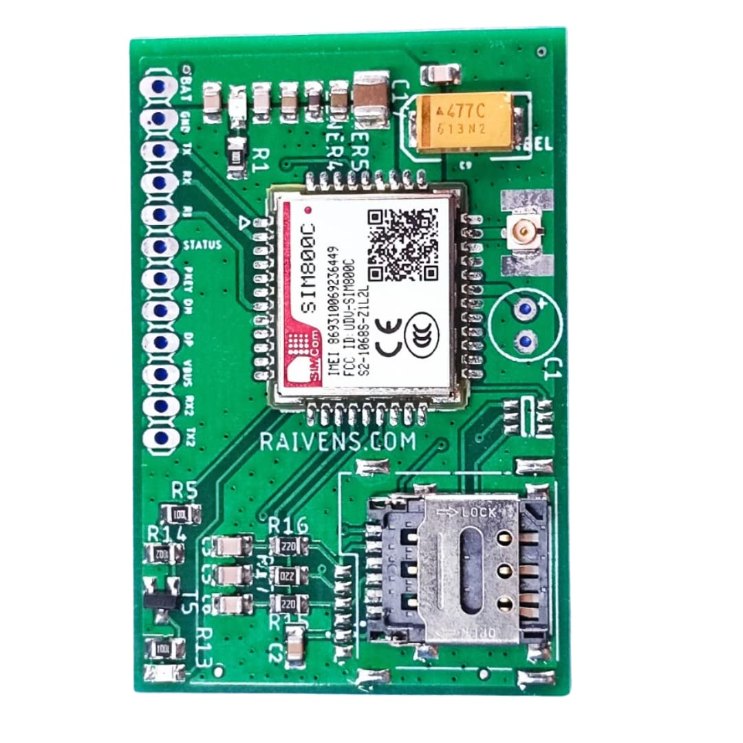 RAIVENS SIM800C Module | SIM800L GPRS GSM Module MicroSIM Card Core Board Quad-band 850/900/1800/1900MHz with Onboard SIM Card Slot and Antenna TTL Serial Port