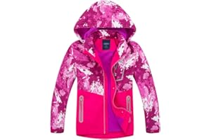 LAUSONS Boys Waterproof Jacket Kids Coat Camo Girls Lightweight Windbreaker Outdoor Fleece Raincoat with Hood